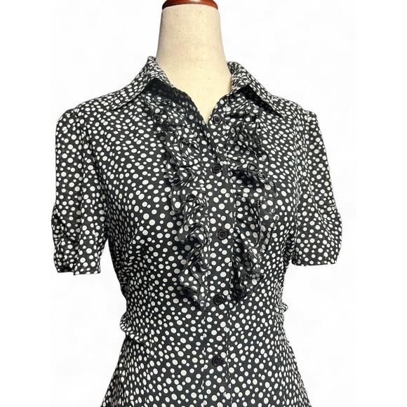 Y2K Spense Polka Dot Ruffle Trim Top Sz S Tie Waist Retro Business Office Siren - Picture 2 of 7